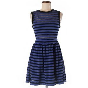 Silence and Noise Dark Blue Striped Fit & Flare Dress Size Small